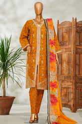 Bin Saeed Stitched 3 Piece Exclusive Emb Lawn Vol-02 Suit-NSM-2657 YELLOW