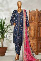 Bin Saeed Stitched 3 Piece Exclusive Emb Lawn Vol-02 Suit-NSM-2660 BLUE
