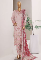 Bin Saeed Stitched 3 Piece Luxury Emb Plain Cotton With Emb Dupatta Vol-01 Suit-NSM-2582 PINK