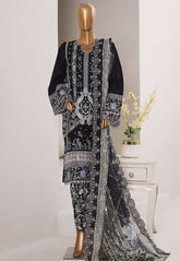 Bin Saeed Stitched 3 Piece Luxury Emb Plain Cotton With Emb Dupatta Vol-01 Suit-NSM-2585 BLACK
