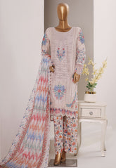 Bin Saeed Stitched 3 Piece Luxury Emb Plain Cotton With Emb Dupatta Vol-01 Suit-NSM-2587 WHITE