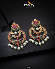 Naurattan Chandbali Earrings Red - Zeesy Jewellery