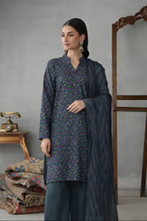 Ayla Studio Stitched 3 Piece Luxe Eid Jacquard Festive Lawn Suit-Neel Kamal