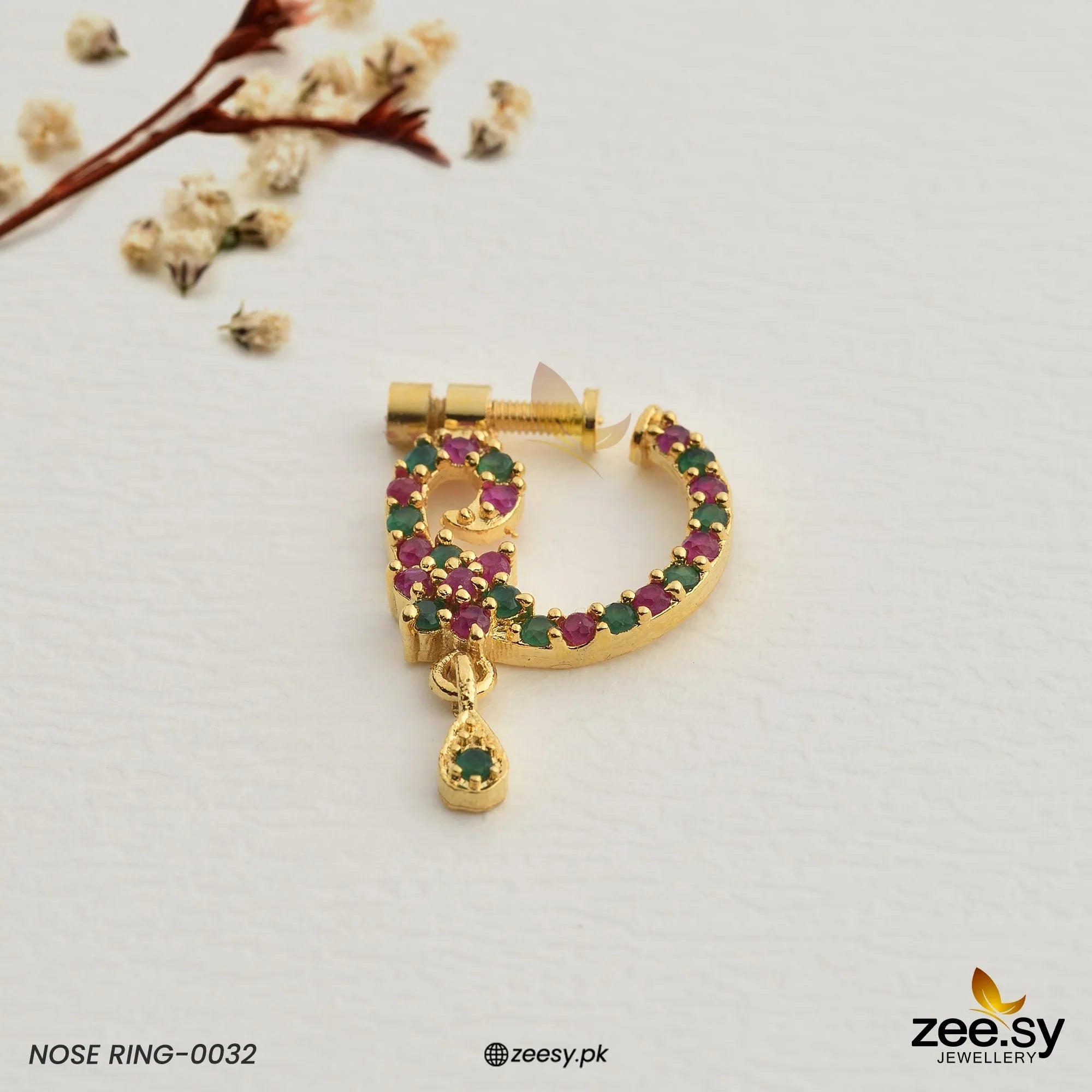 Nose Ring-0032 Red & Green - Zeesy Jewellery