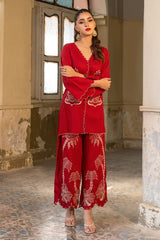 Dhaga Stitched Summer Women Suit-Persimmon