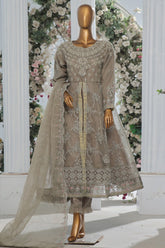 Bin Saeed Stitched 3 Piece Luxury Emb Organza Festive Frock Vol-01 Suit-OWS-1221-Grey