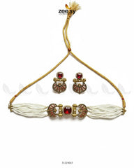 Obelisk Rhodium Polished Choker Set - Zeesy Jewellery