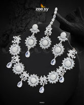 Oleander Necklace Set Silver White - Zeesy Jewellery