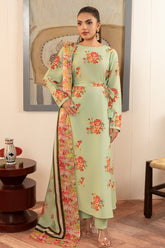 Zebaish By Stitch Vibes Stitched 3 Piece Dress Suit-Olive Floral Dress