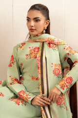 Zebaish By Stitch Vibes Stitched 3 Piece Dress Suit-Olive Floral Dress