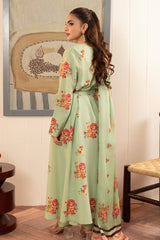 Zebaish By Stitch Vibes Stitched 3 Piece Dress Suit-Olive Floral Dress
