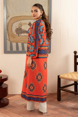 Zebaish By Stitch Vibes Stitched Shirts Suit-Orange Daisy Shrug