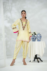 Silcot Stitched 2 Piece Silk Collection-Lemon blossom Silk Ensemble