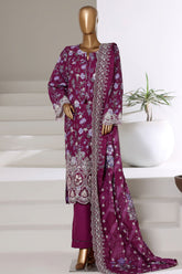 Laser Fusion By Sada Bahar Stitched 3 Piece Chikankari Khaddar Collection'2025-PCK-04-Purple