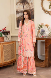 Summer Scent By Nine Needles Stitched 3 Piece Summer Collection'2025-Pink Peony-NP-05