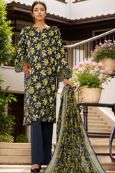Intermix Thread & Needle By HZ Stitched 3 Piece Emb Cambric Suit-POEL-3P-009-Navy Blue