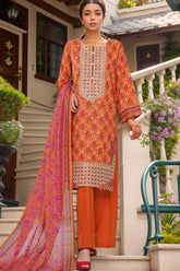 Intermix Thread & Needle By HZ Stitched 3 Piece Emb Cambric Suit-POEL-3P-010-Orange