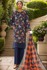 Intermix Thread & Needle By HZ Stitched 3 Piece Emb Cambric Suit-POEL-3P-011-Navy Blue