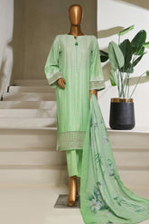Ombre Damask By HZ Stitched 3 Piece Emb Jacquard Series Suit-PSJ-029-Mint