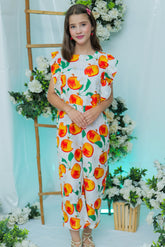 Suitsu Stitched Kids Collection-Peach Bloom Ruffle Jumpsuit