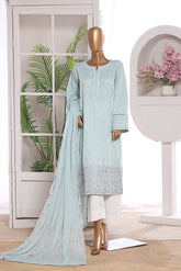 Khombi Stitched 3 Piece Summer Cotton Suit-Pink Rose-Sky