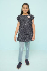 Shop our Linen Printed Black Polka Top for girls! Stylish, comfy design with trendy prints, perfect for casual or festive wear.