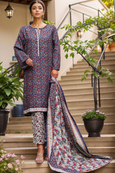 Bin Saeed Stitched 3 Piece Exclusive Printed Khaddar Vol-04 Suit-WK-2389-Blue