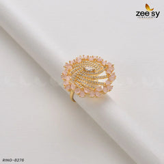 Rhinestone Ring-8276 Golden Mint Pink - Zeesy Jewellery