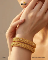 Zeesy-Regal Floral Geometric Bangles - Golden