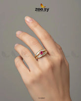 Regal Solitaire Cluster Ring Golden Red - Zeesy Jewellery