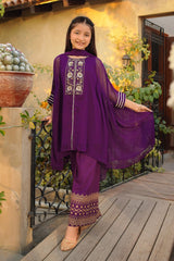 Ochre Clothing Girls Full Suits Chiffon Hand Adda Work 3 Pc Suit