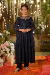 Ochre Clothing Girls Full Suits Sequence Net Hand Adda Work 3 Pc Suit