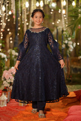 Ochre Clothing Girls Full Suits Sequence Net Hand Adda Work 3 Pc Suit