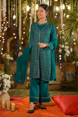 Ochre Clothing Girls Full Suits Chiffon Embroidered 3 Pc Suit