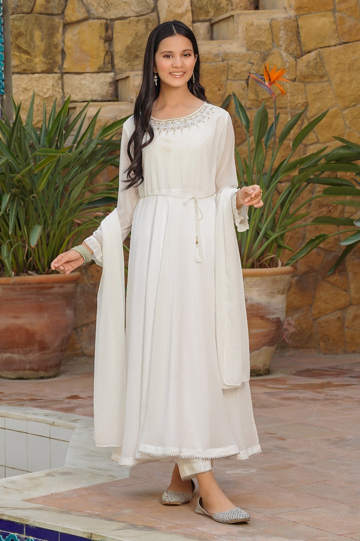 Georgette Hand Adda Work 3 Pc Suit - Wear Ochre