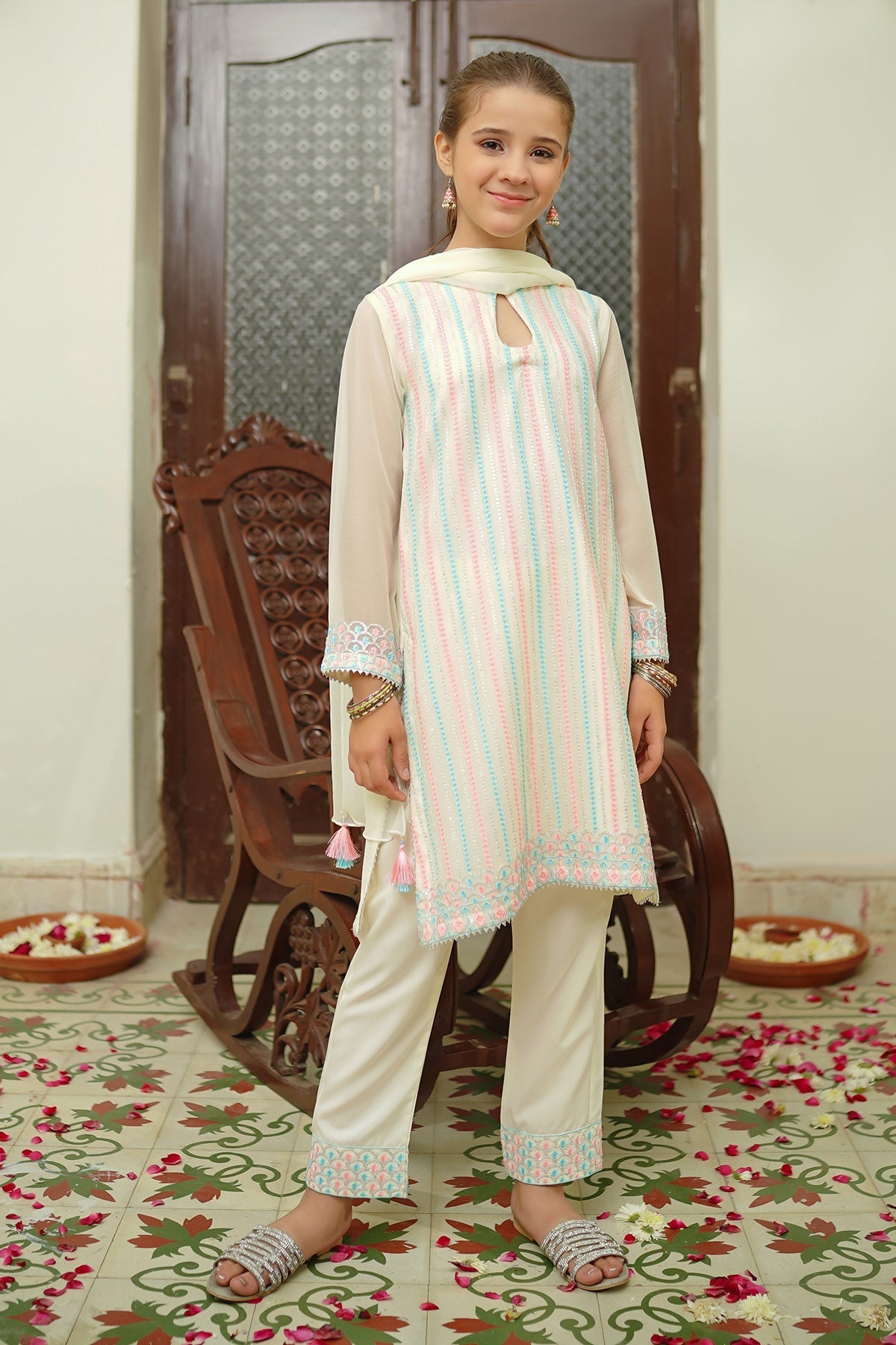 Chiffon Embroidered 3 Pc Suit - Wear Ochre