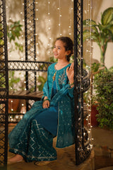 Ochre Clothing Girls Full Suits Viscose Jacquard Hand Adda Work 3 Pc Suit