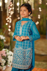 Ochre Clothing Girls Full Suits Chiffon Embroidered 3 Pc Suit