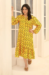 Ochre Clothing Herringbone Digital Printed Dress-OWLL-10