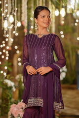 Ochre Clothing Girls Full Suits Chiffon Embroidered 3 Pc Suit