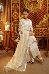 Ochre Clothing Girls Full Suits Zari Jacquard Embroidered 3 Pc Suit