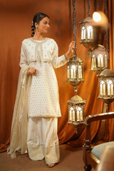 Ochre Clothing Girls Full Suits Zari Jacquard Embroidered 3 Pc Suit