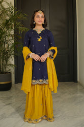 Ochre Clothing Raw Silk Embroidered 3 Pc Suit Collection'2025-MHD-12