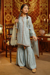 Ochre Clothing Girls Full Suits Cotton Silk Embroidered 3 Pc Suit