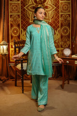 Ochre Clothing Girls Full Suits Viscose Jacquard Hand Adda Work 3 Pc Suit