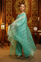 Ochre Clothing Girls Full Suits Viscose Jacquard Hand Adda Work 3 Pc Suit