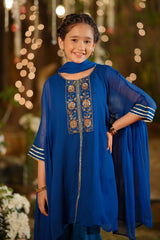 Ochre Clothing Girls Full Suits Chiffon Hand Adda Work 3 Pc Suit