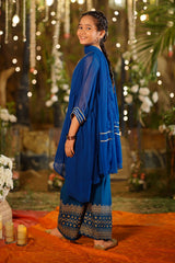 Ochre Clothing Girls Full Suits Chiffon Hand Adda Work 3 Pc Suit