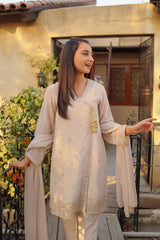 Ochre Clothing Girls Full Suits Chiffon Embroidered 3 Pc Suit