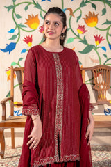 Chiffon Embroidered 3 Pc Suit - Wear Ochre